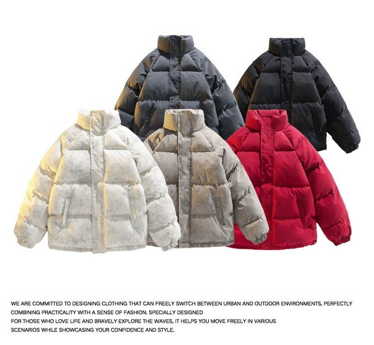 Trendy Couple's Vintage-Inspired Puffer Jacket - Winter-Ready Thickened Quilted Coat With Stand Collar For Casual Wear_voghion.com