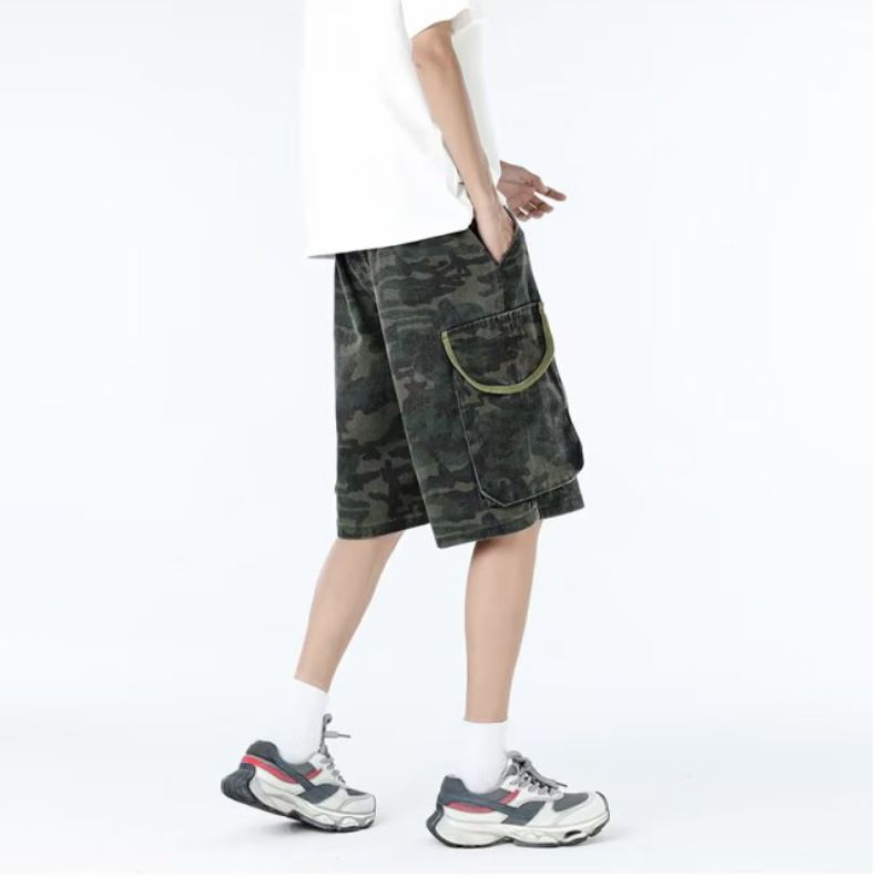 Urban Camo Cargo Shorts – Military-Inspired Washed Denim With Multi-Pocket Design (Tactical Aesthetic, Light Stretch, Summer Essential)_voghion.com