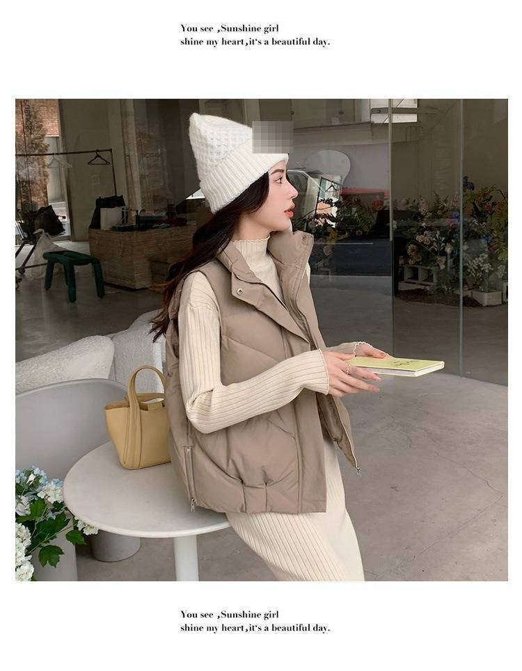 Doudoune sans manches matelassée pour femme - Veste d'hiver chaude à col montant, coloris noir/crème/kaki/citrouille | Tailles M à 2XL_voghion.com