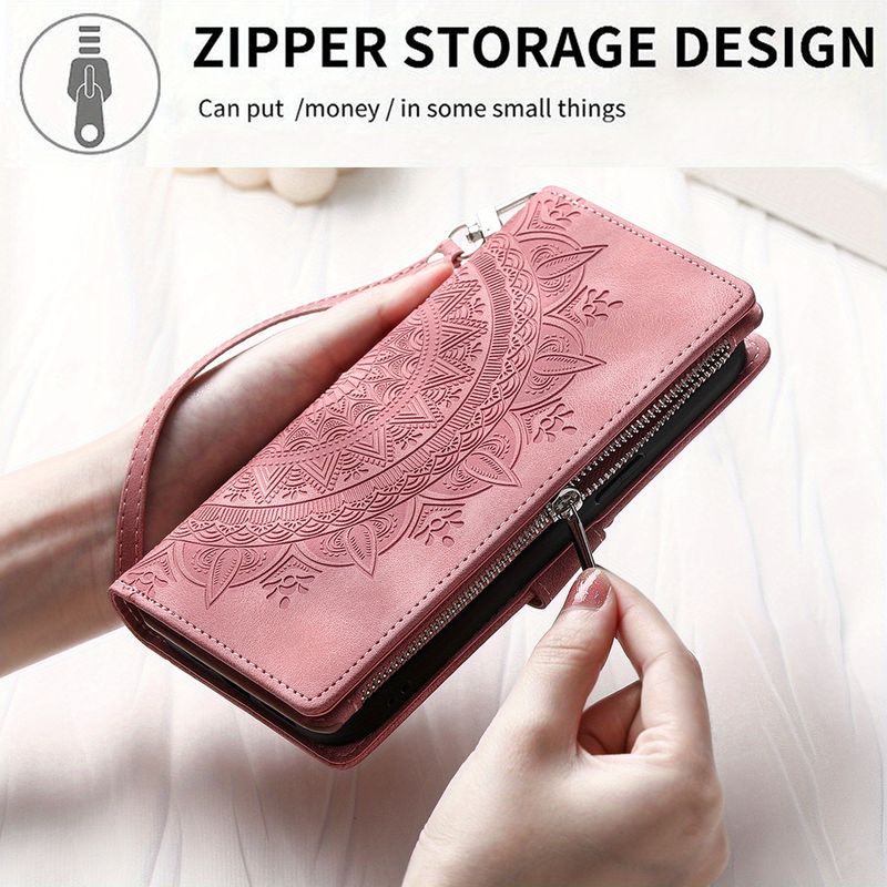 PU Leather Cover with Zipper Card Slots, Magnetic Wrist Strap, and Multiple Card Holders for 15, 14, 13, 12, Mini, 11, Pro, X, XS, Max, XR, 8, 7, SE_voghion.com