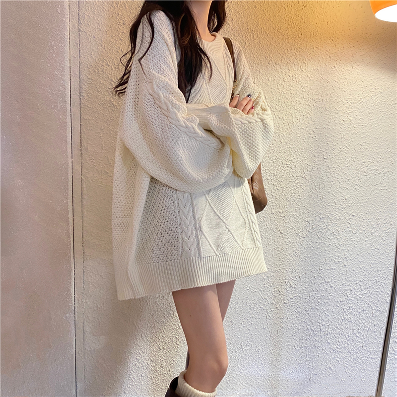 Pull mi-long ample et paresseux pour femme, style automne et hiver, P79_voghion.com