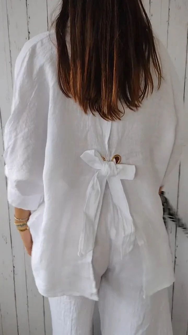 Roupas femininas primavera venda quente algodão e linho volta gravata design camisa_voghion.com