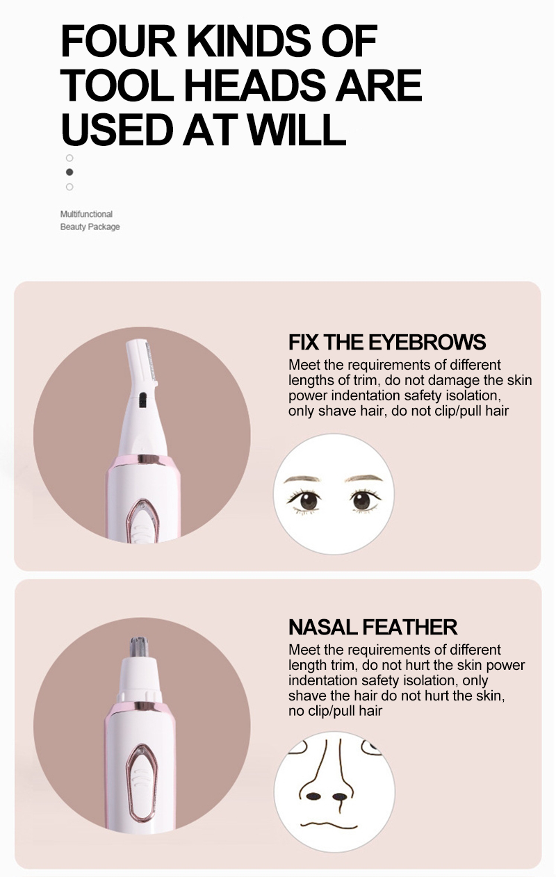 4 i 1 multifunktion kvinnor Ansiktsrengöringsborste Lady Epilator Elektrisk borttagningstrimmer Hemma hår Ansiktsborttagare hine_voghion.com