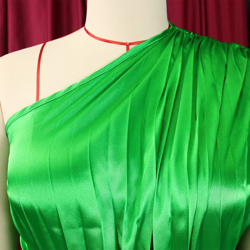 women's clothing new one-shoulder pleated long skirt oblique collar waist dress _voghion.com