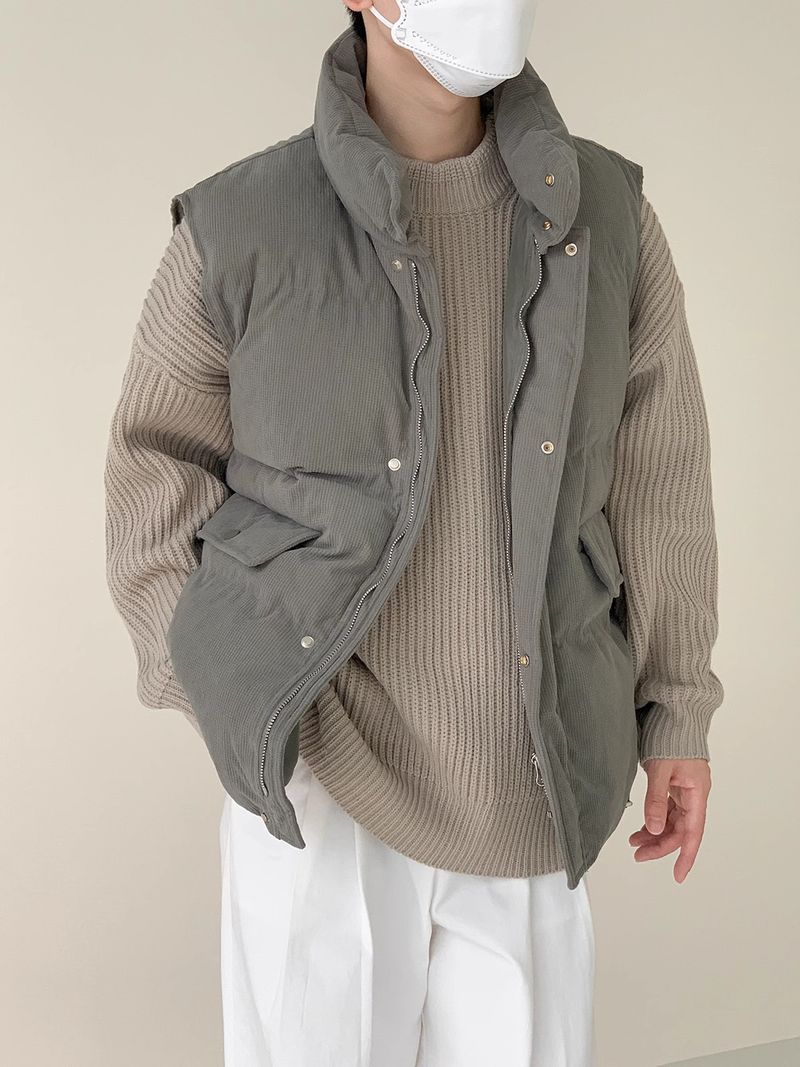 Gilet in velluto a coste a nido d'ape da uomo, gilet in cotone con collo alto, giacca invernale da uomo in cotone spesso, casual, a strati_voghion.com