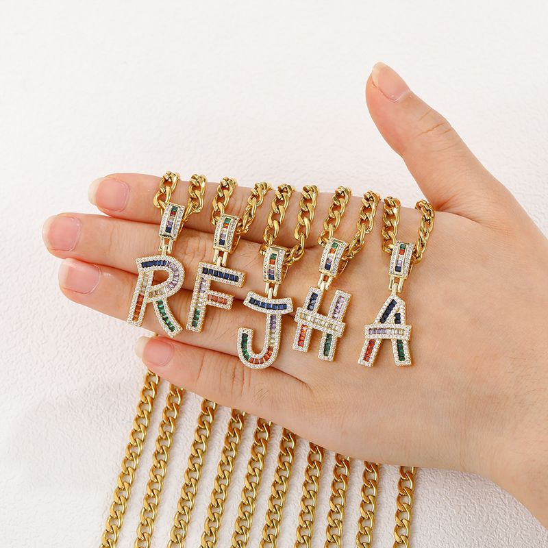 Hip Hop Copper Gold Plated Micro Inlaid Zircon 26 Alphabet Letter Necklace Pendant Clavicle Chain Jewelry For Women_voghion.com
