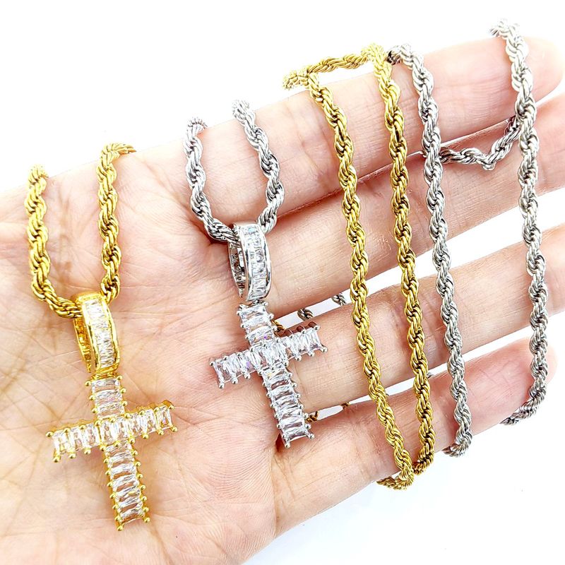 Collier pendentif en forme de T en forme de petit sucre de roche personnalisé en forme de croix Manelli en cuivre plaqué_voghion.com