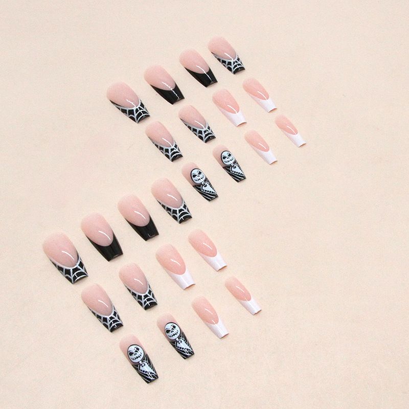 Nail Art & Strumenti Bianco e Nero Francese Media Lunghezza Balletto Armatura Halloween Misterioso Ragnatela Indossare Armatura Film Vacanza Unghie Unghie_voghion.com