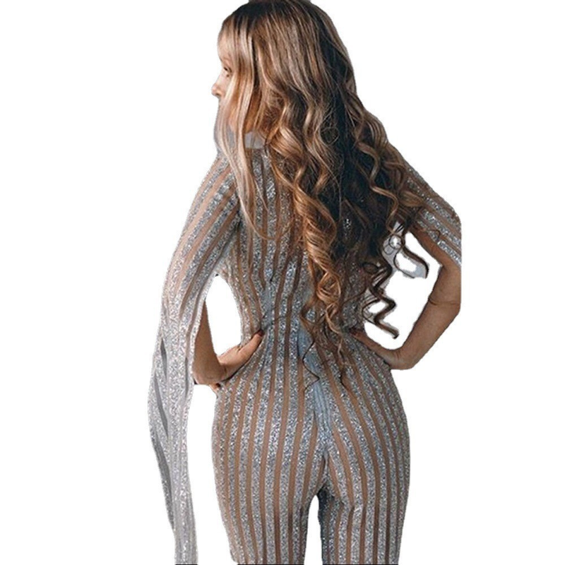 Női overál, aranyozott, hosszú ujjú, karcsúsított, szexi estélyi ruha_voghion.com