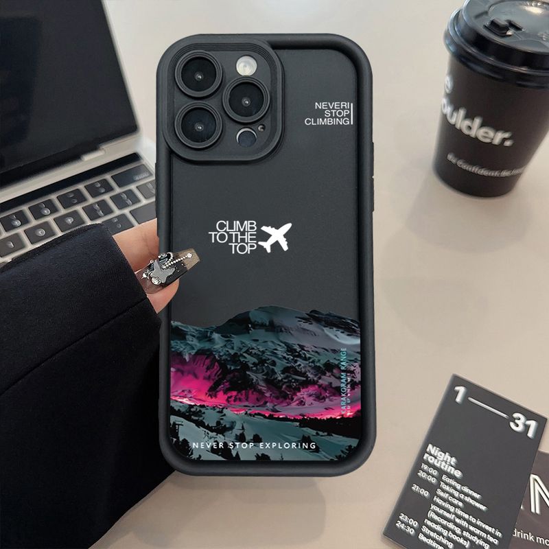 Peak Plane-Telefonhülle für iPhone 16 15 14 Pro Max 13 12 11 XS X XR 7 8 Plus SE 2022 Stoßfeste, matte, weiche Silikon-Stoßstangenabdeckung_voghion.com