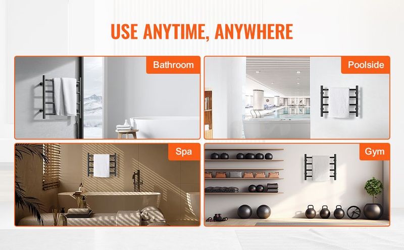 VEVOR Towel Warmer Heated Towel Bar-Rack - Nopwer Bathroom Wall Mounted Electric Towel Drying Plug-in Matte Black 4 Bars_voghion.com