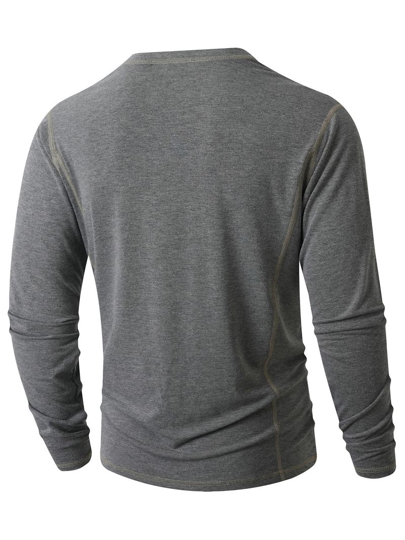 Men's Long Sleeve Henley Shirt - Sporty Contrast Trim Stand Collar Pullover With 4-Button Placket (S-XXXL, 7 Colors)_voghion.com