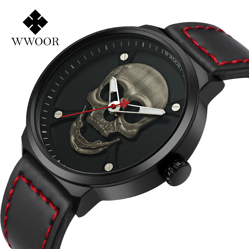 Reloj de cuarzo resistente al agua con diseño de calavera Love WWOOR Grip 8867 para hombre_voghion.com