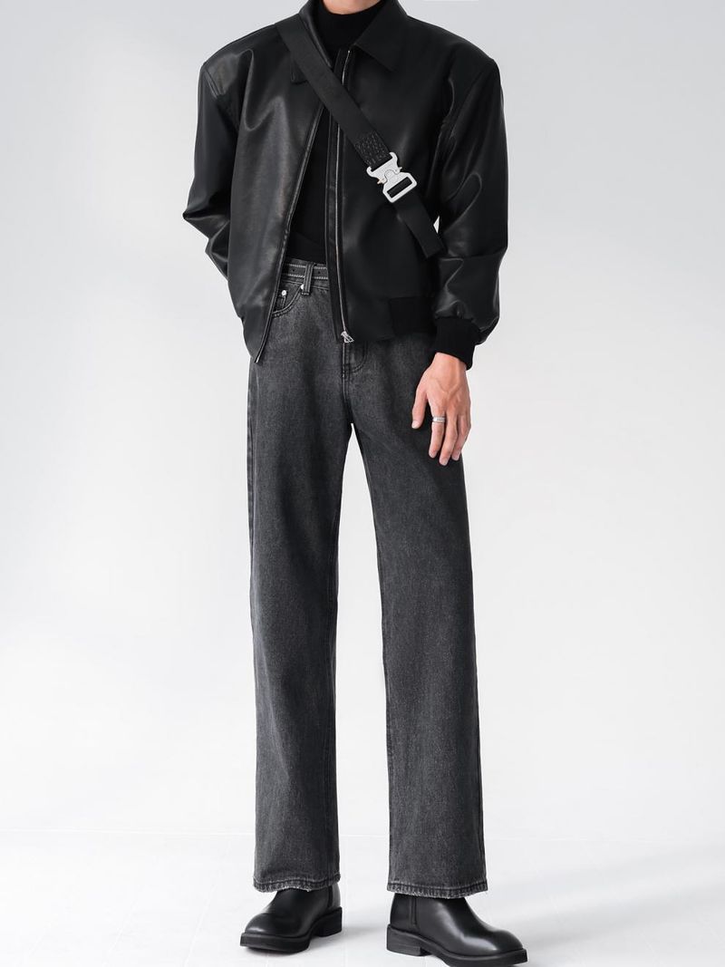 Koreaanse versie Pu niche design, trendy merk, dubbele rits gewatteerde schouder leren jas, heren motorpak,_voghion.com