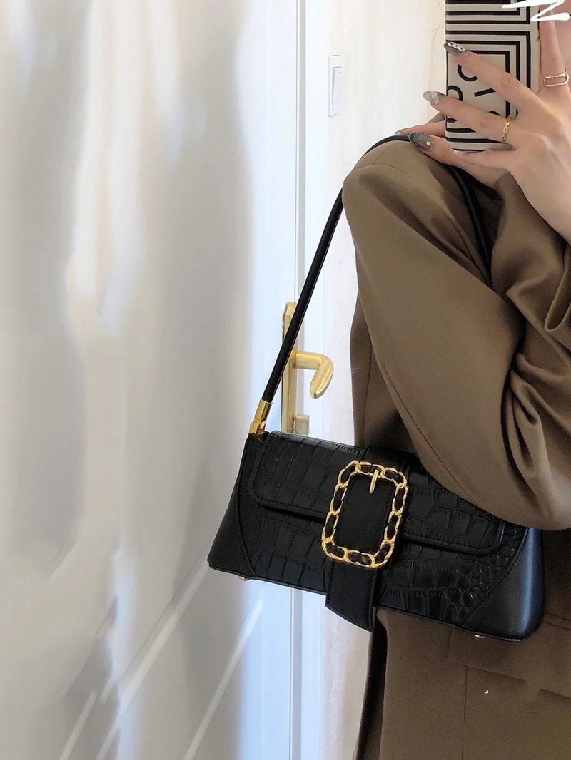 Damentaschen Temperament Modetrend All Match Doppelte Farbnähte Hochwertiges Pferdekutschenmuster Damen Unterarmtasche Handtasche_voghion.com
