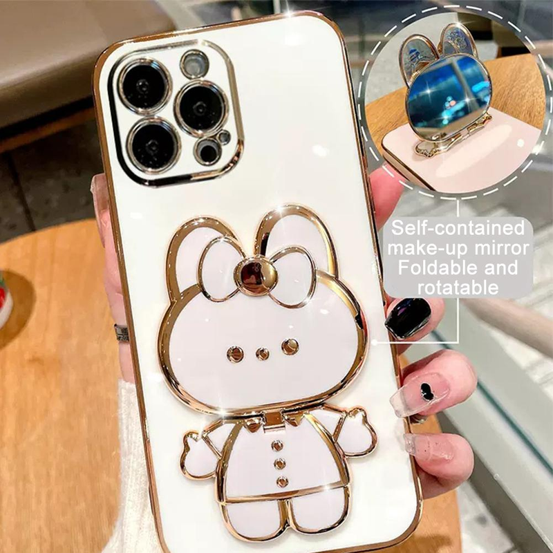 Mielas 3D triušis paslėptas mobiliųjų telefonų stovas Sulankstomas kūrybingas 3D pirštų stovas veidrodinis mobiliojo telefono stovas Mobiliųjų telefonų priedai_voghion.com