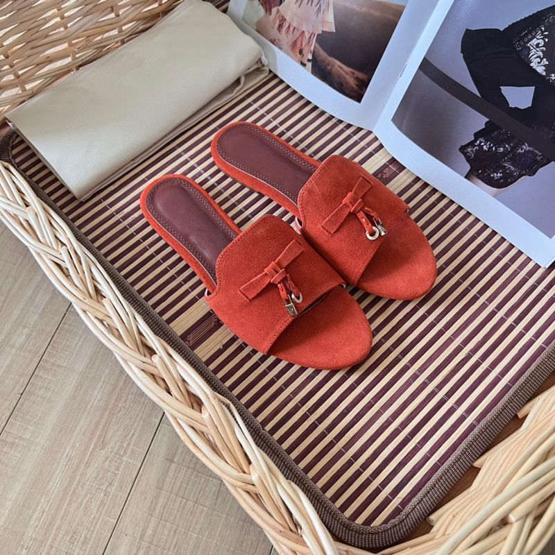 LP One Word Slippers For Women 2024 Summer New Style Tassel Leather Versatile Lazy Flat Bottom Open Toe Casual Outerwear_voghion.com