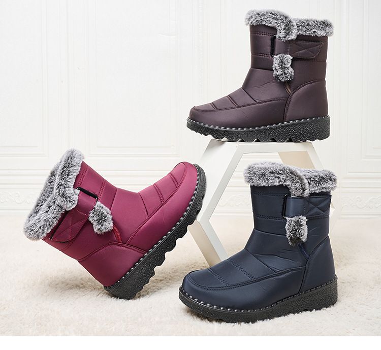 Women's Winter Snow Boots With Fleece Lining, Thick High-Top Warm Shoes, Slip-Resistant Sole, Casual Zip-Up Ankle Boots For Women_voghion.com
