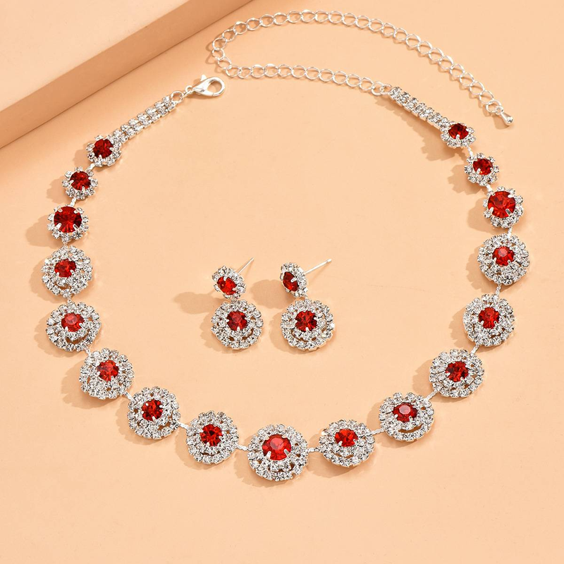 2 STÜCKE Beliebte Schmuck-Set Luxus Hochzeit Party frauen Schmuck Runde strass Halskette Ohrring Set_voghion.com