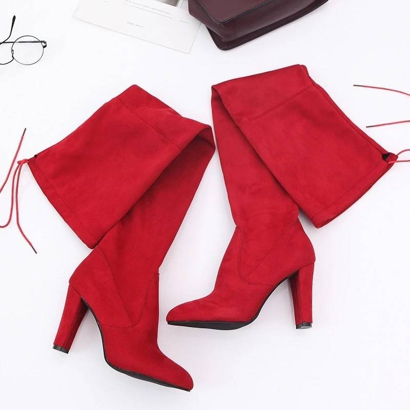 Fashion Over The Knee Women Boots Stretch Fabrics High Heel Slip On Shoes Pointed Toe Woman Long Boots Size Plus Size S015_voghion.com