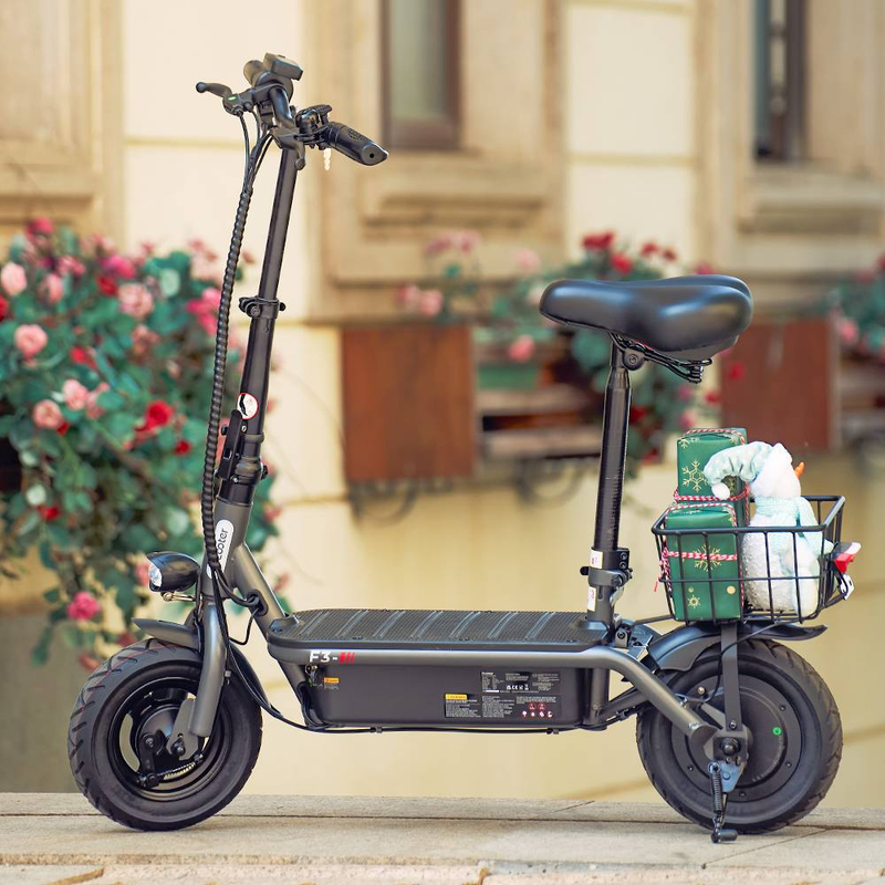 iScooter F2 500W Faltbarer Elektroroller mit Sitz für Erwachsene, 10-Zoll-Pendler-Escooter mit Korb und breiten Pedalen, 36V7.8Ah_voghion.com