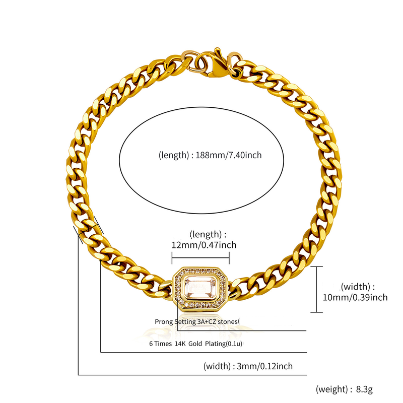 Unisex smykker mode rektangulært farvet zirkonium armbånd hvid smaragd mænd og kvinder Samme stil par smykker_voghion.com