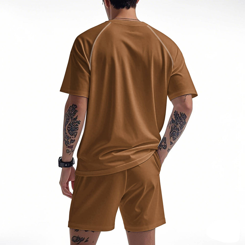 New Summer Men Running Fitness Tights Set Training Short Sleeve Shorts Set_voghion.com