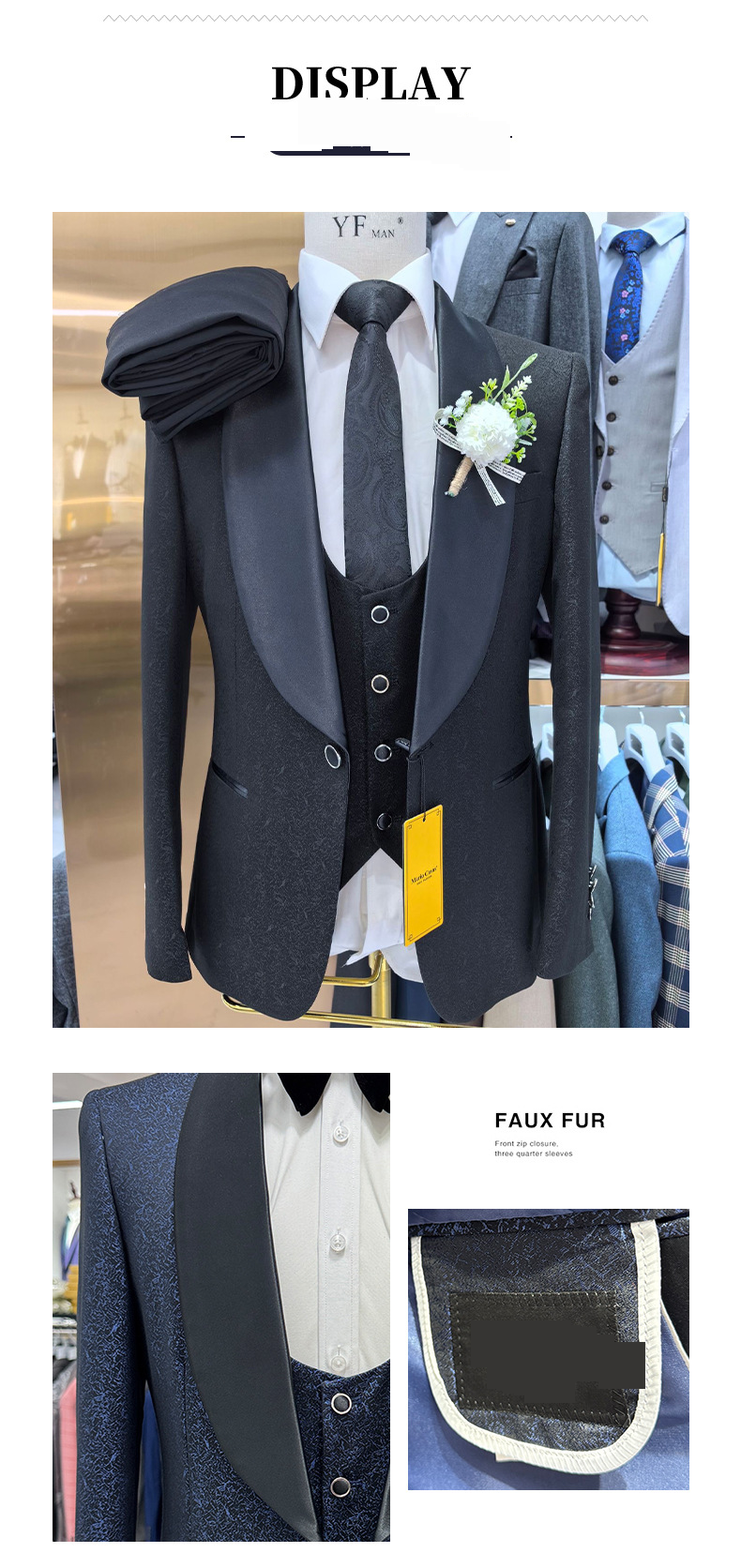 3-teiliges Slim Fit Herrenanzug-Set – Hochzeit/Büro/Freizeit Blazer+Hose+Weste – Stretch-Poly-Viskose_voghion.com