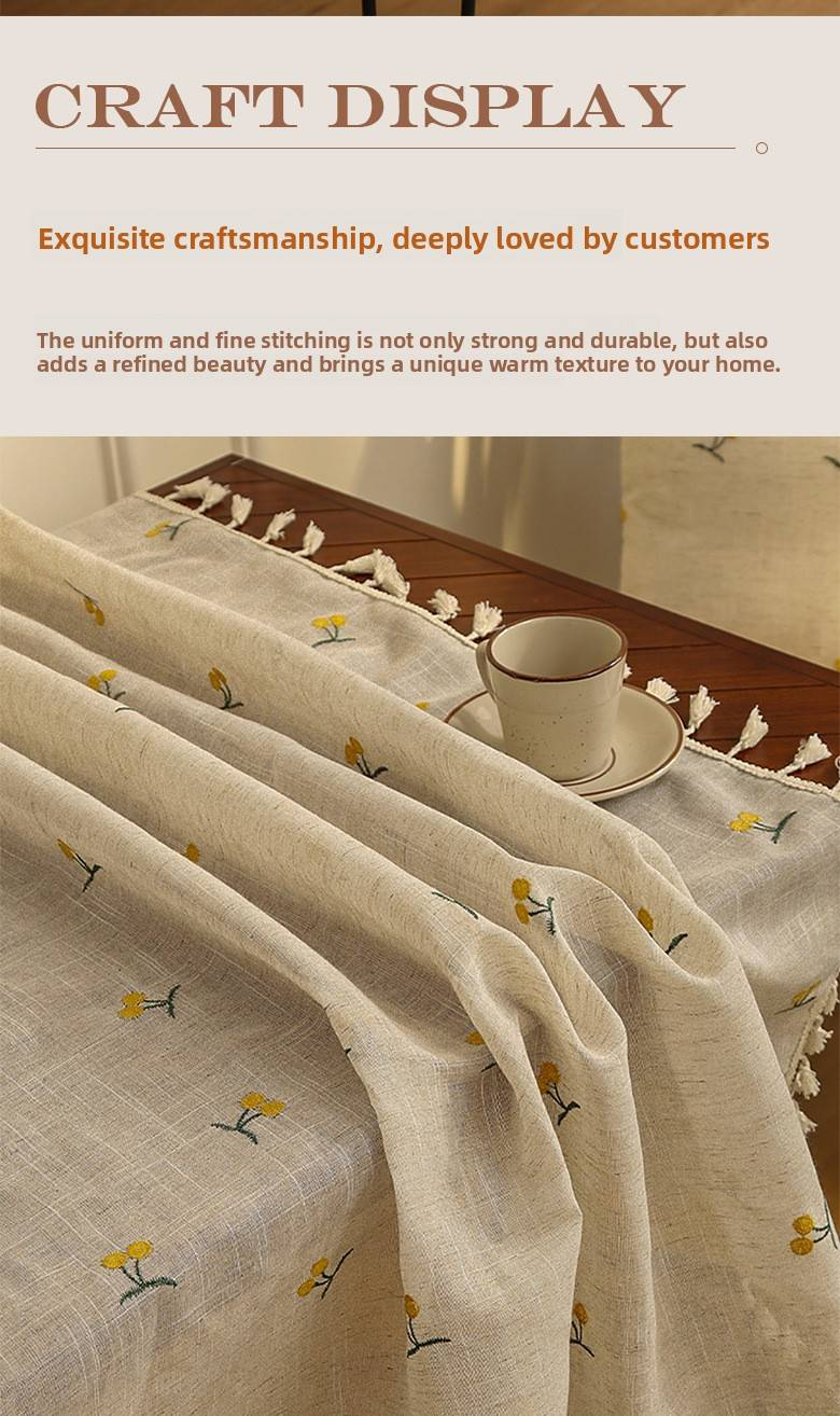 Bestickte Tischdecke aus Leinen – handgefertigtes Kirsch- und Ananas-Design, Tischdecke im Boho-Chic-Stil für Esszimmer, Café und Marktstand (mehrere Größen)_voghion.com
