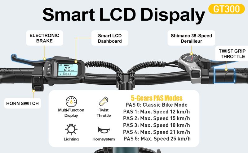 Aairsk GT300 Elektrofahrrad 26 Zoll mit 36V 10AH Lithiumbatterie, 7-Gang Shimano_voghion.com