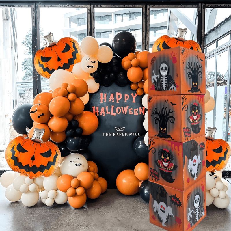 Halloween Ghost Festival Bloody Halloween Party Decoration Pumpkin Pattern Cardboard Box - Orange Ghost Box_voghion.com