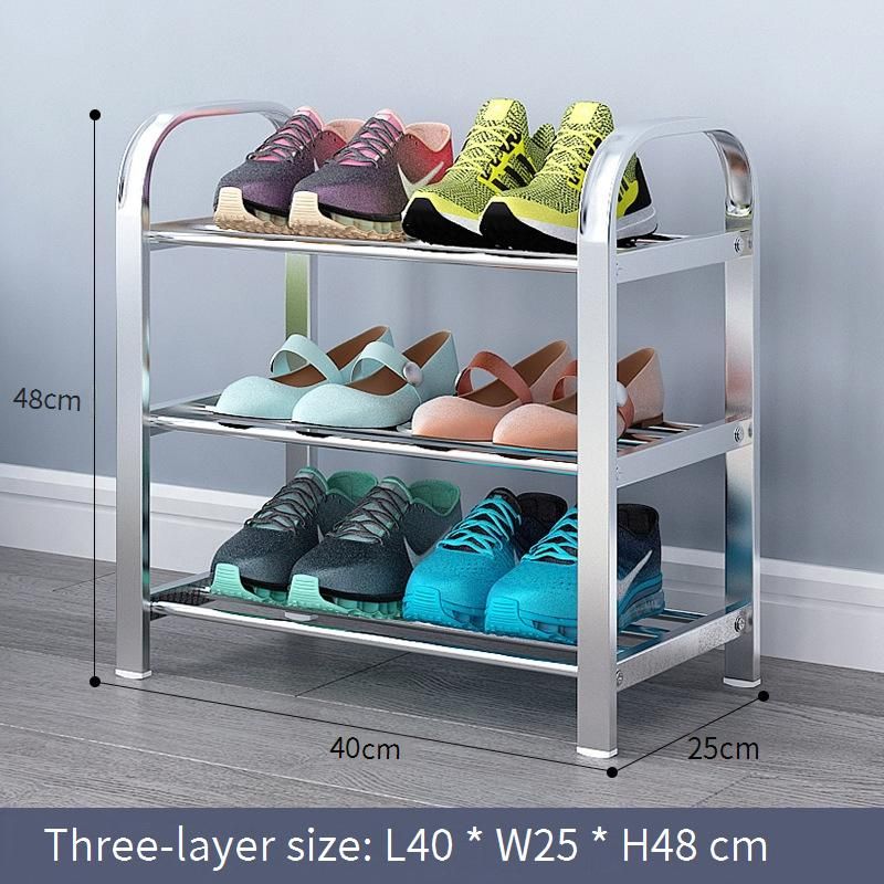 Étagère à chaussures en acier inoxydable, robuste et multi-niveaux, idéale pour l'entrée, anti-poussière, montage facile, style minimaliste moderne._voghion.com