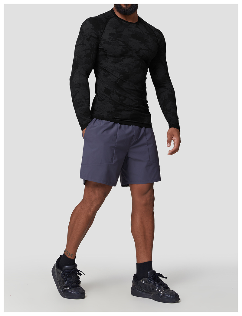 FiveHappyiness American Seamless Jacquard Sports Casual Core-Absorbing T-shirt a maniche lunghe Slim Fit ad asciugatura rapida Fitness Training Top 1083_voghion.com