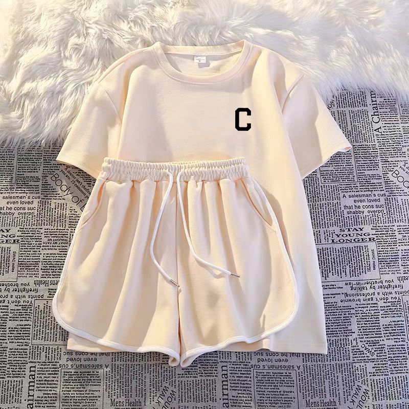 Ensemble 2 pièces ample style coréen pour femme : haut à manches courtes en soie de lait et short à cordon de serrage (vêtements de sport décontractés, tendance et polyvalents)_voghion.com
