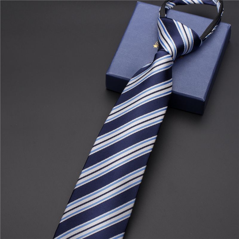 Unisex Black men's tie Striped Blue Business tie Lazy zip tie_voghion.com