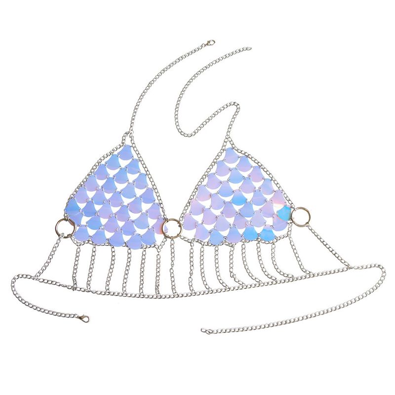 Set di catene per il corpo con paillettes esagerate - Gioielli per la vita metallici a squame di pesce per look audaci_voghion.com