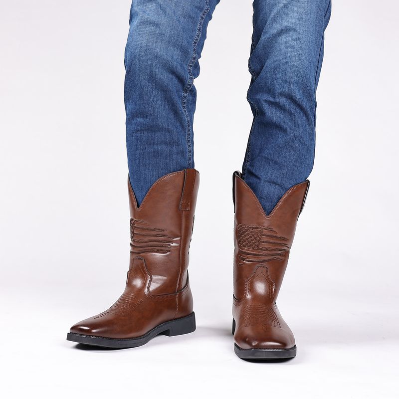 Pantofi olimpici noi și ghete western clasice brodate cu elemente de steag stelar lungi 8702 de cowboy_voghion.com