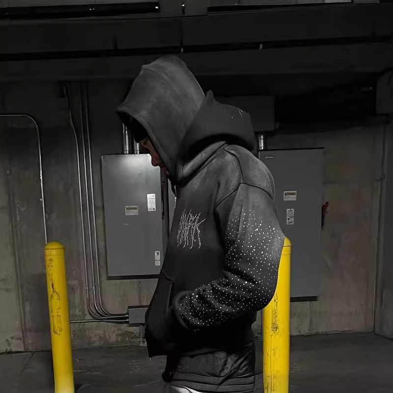 Vintage Washed Distressed Embroidered Hooded Zip-Up Sweatshirt – Oversized Streetwear Jacket With Rhinestone & 3D Print_voghion.com