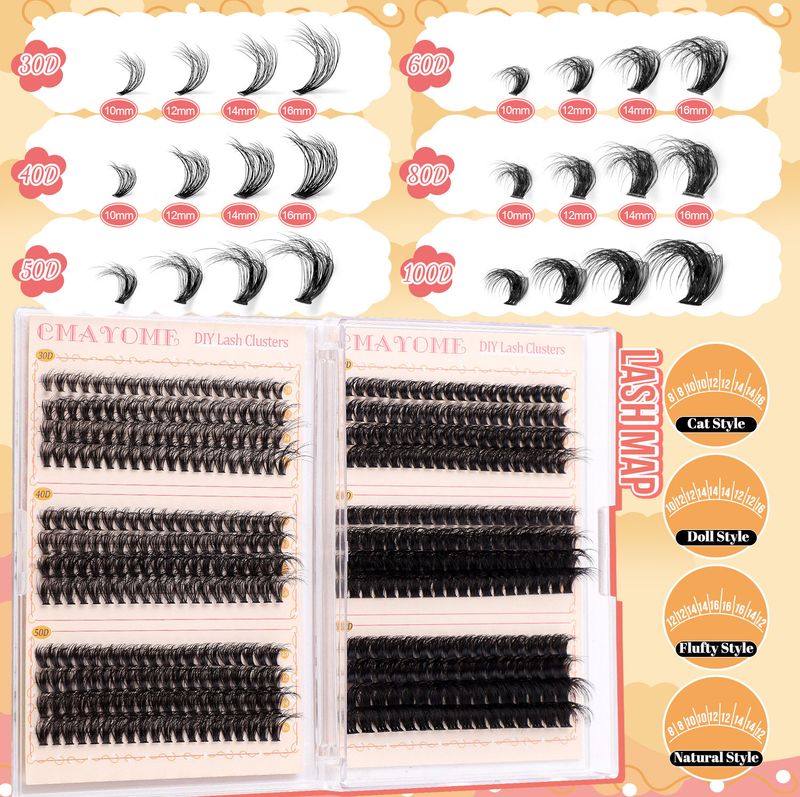 Nouveaux faux cils 384 Denses en forme de D, 10-16 mm, à poser soi-même, segmentés et en touffes individuelles_voghion.com