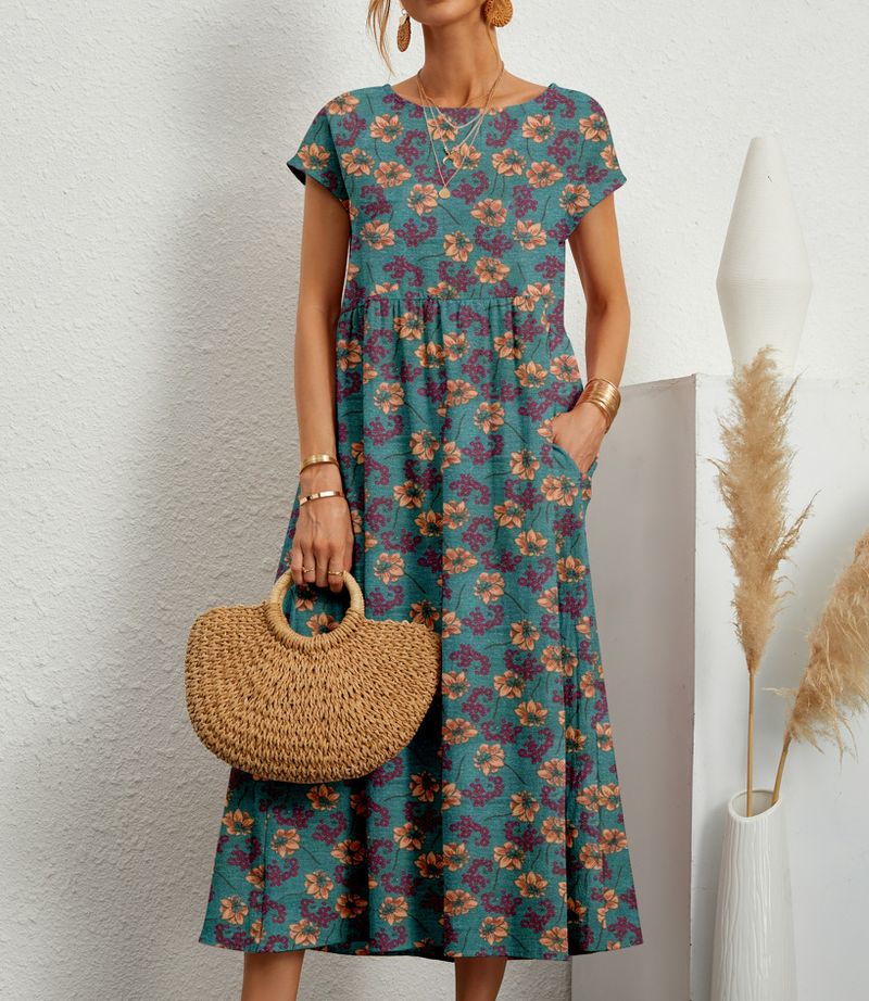 Abito estivo stampato senza maniche in cotone e lino, nuovo stile 2024, da donna_voghion.com