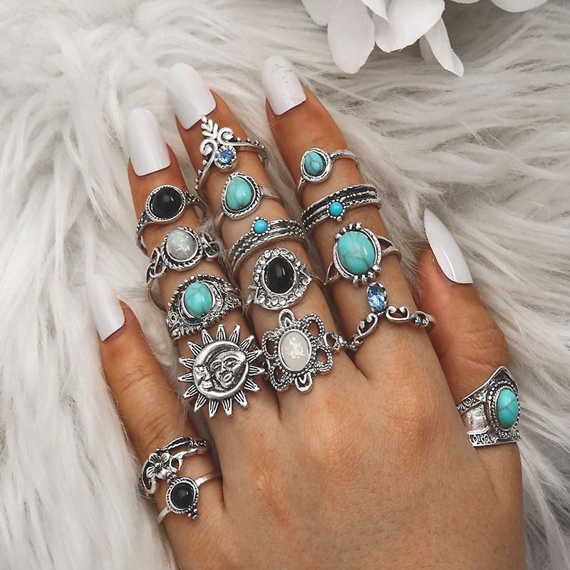 Hot selling Bohemian stijl geometrische turquoise met micro diamant inlay staartring_voghion.com