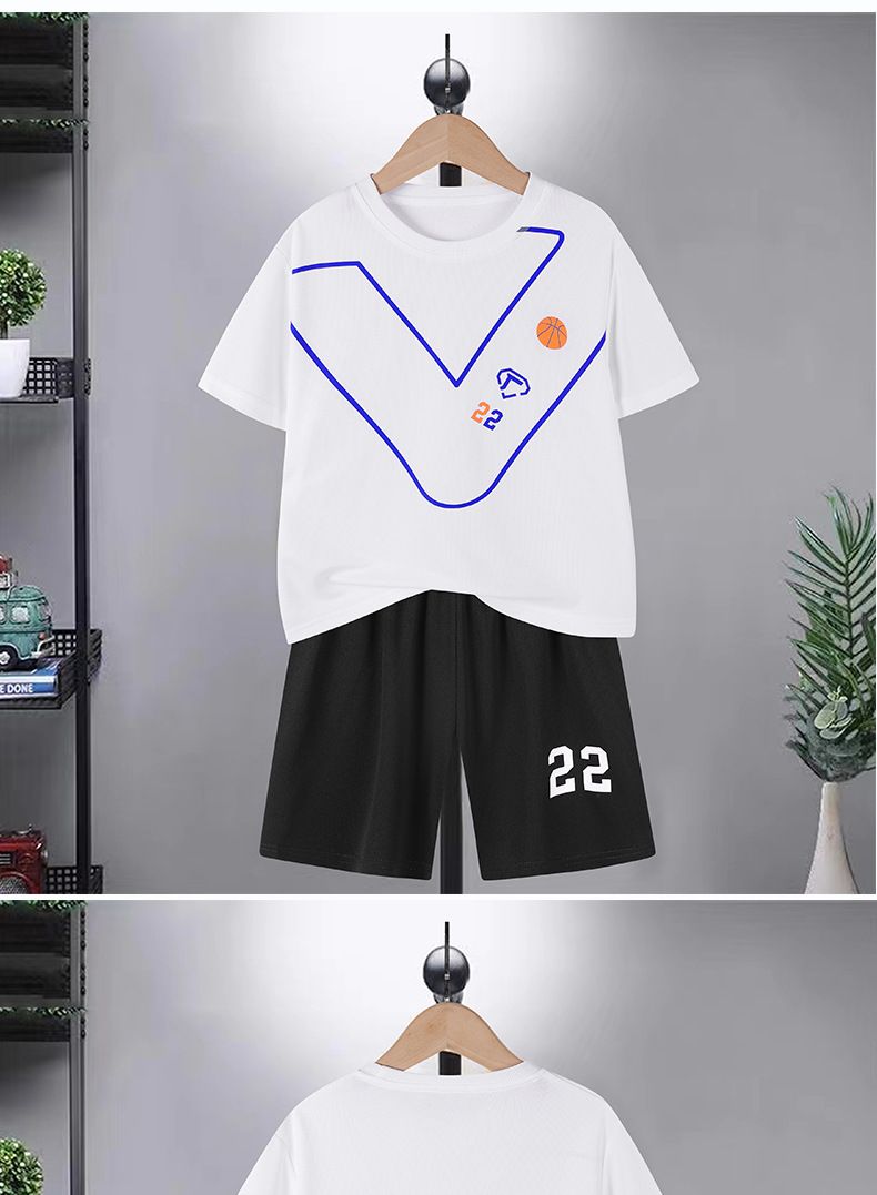 Schnelltrocknender Anzug für Jungen im neuen Stil aus Eisseide-Mesh für Teenager und Jungs, Sportbekleidung für den Sommer, kurzärmelige Kindershorts für Kinder, Sommerkleidung für Kinder_voghion.com