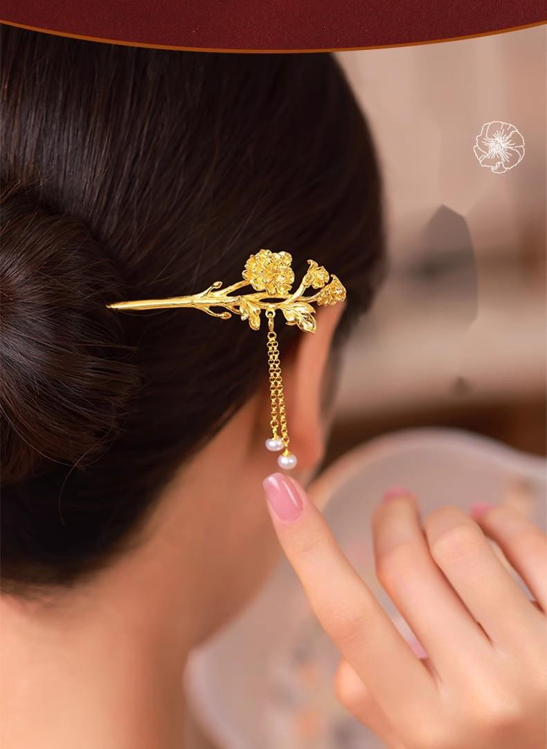 Grampo de cabelo deusa de doze flores, grampo de cabelo estilo antigo da corte de Shajin do Vietnã, cocar Hanfu Cheongsam, acessórios para cabelo, presente para namorada_voghion.com