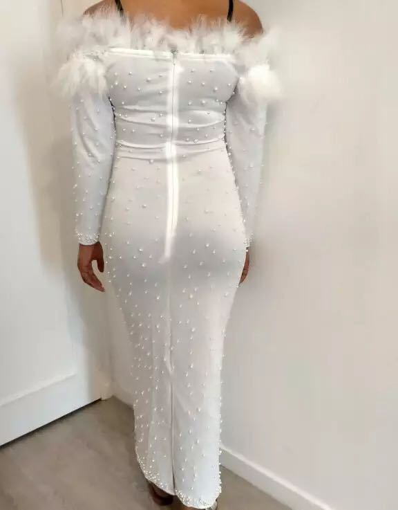 Einteiliges Kleid für Damen, elegantes, einteiliges Kleid mit Blasenperlen und Federperlen_voghion.com