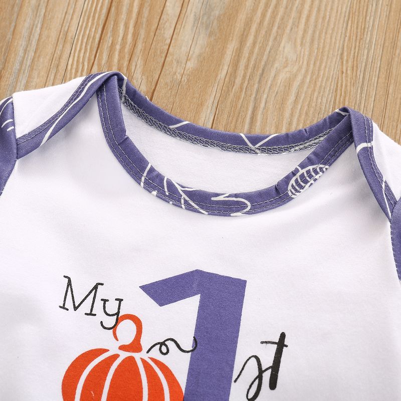 New letter printed long sleeved jumpsuit and hat two-piece set for boys on Thanksgiving_voghion.com