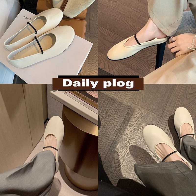Grape Mom Studiolee Soft Top Round Toe Shallow Mouth Single Slim Flat Bottom Mary Jane Women's Shoes Summer_voghion.com