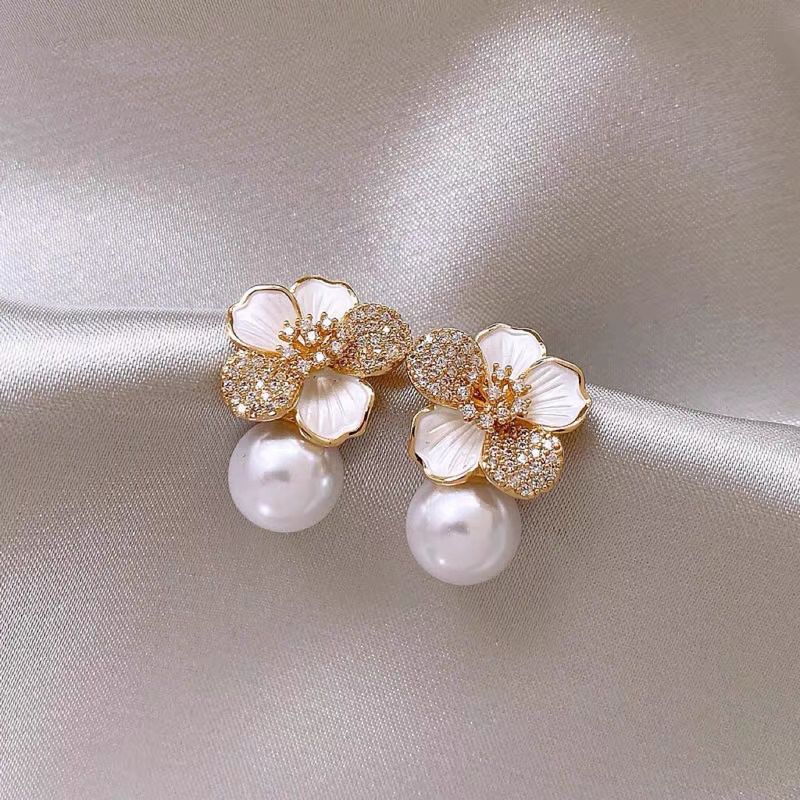 Orecchini a bottone in argento placcato oro vero, con perle di fata, eleganti e alla moda, leggeri e di lusso, di alta qualità._voghion.com