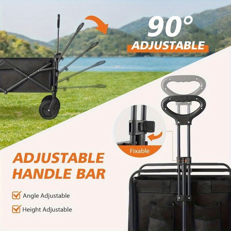 1pc Collapsible Foldable Wagon Cart, 220LBS Heavy Duty Utility Garden Cart With All-Terrain Wheels For Beach, Lawn, Sports, Camping, Black, 30"_voghion.com