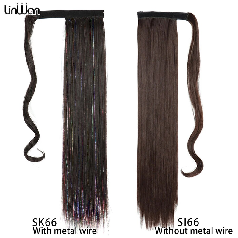 Linwan – Extension synthétique longue et lisse à enrouler avec Clip, queue de cheval pour femmes, faux cheveux résistants à la chaleur, 22 pouces_voghion.com