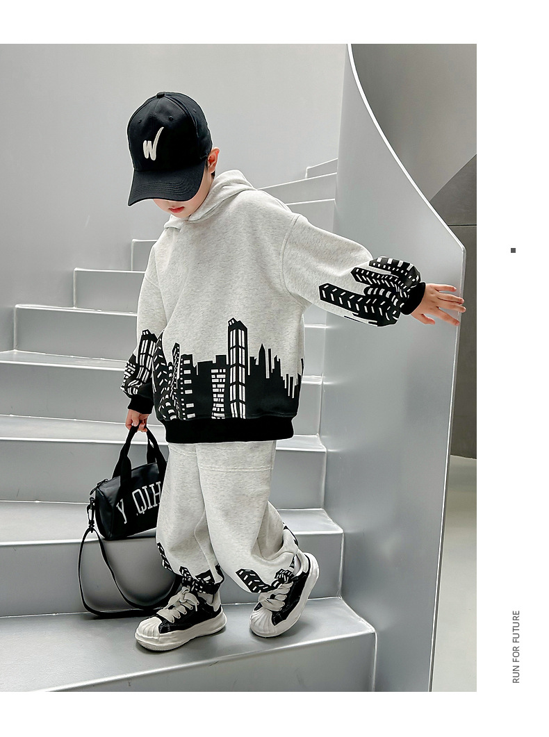 Sports Hooded Sweater 2023 New Mid to Big Boys' Two Piece Set Autumn Clothing Trend_voghion.com